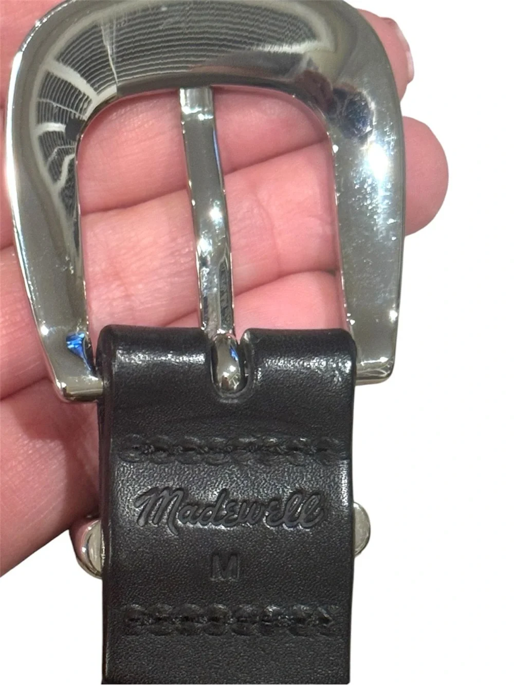 Madewell Clean Western Studded Leather Belt Black Silver Medium 29-31” - Picture 8 of 12